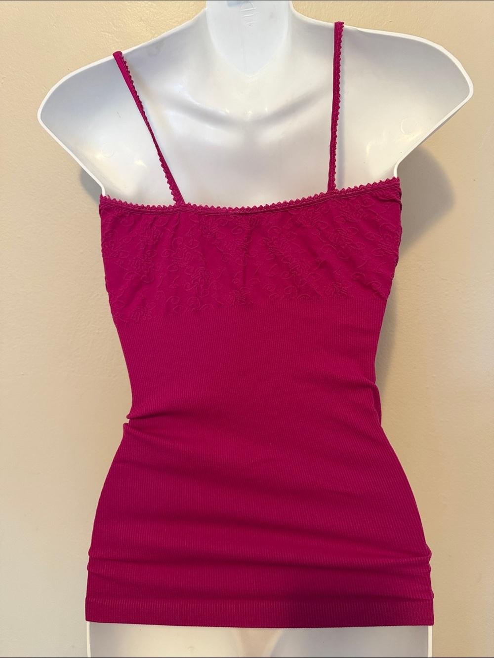 Express Fuchsia Lace-Trim Ribbed Cami Tank - Picture 2 of 2